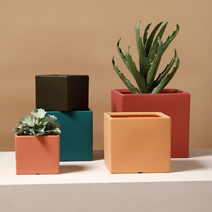 北欧陶瓷多肉兰花四方形盆简约家用带托盘大口径小号花盆厂家直销