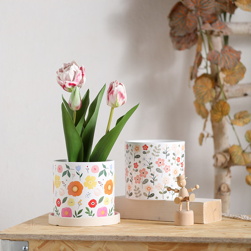 北欧可爱透气圆形陶土多肉蝴蝶兰花仙人掌盆栽室内家用花盆带托盘