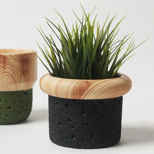 北欧风格 复古木纹手绘水泥花盆绿萝蝴蝶兰盆栽室内客厅民宿酒店