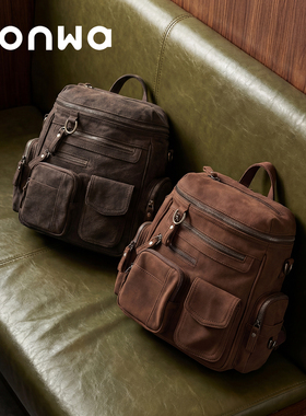 SONWA/原创 莫里斯本双肩包 美式复古学院多口袋拉链通勤机车背包
