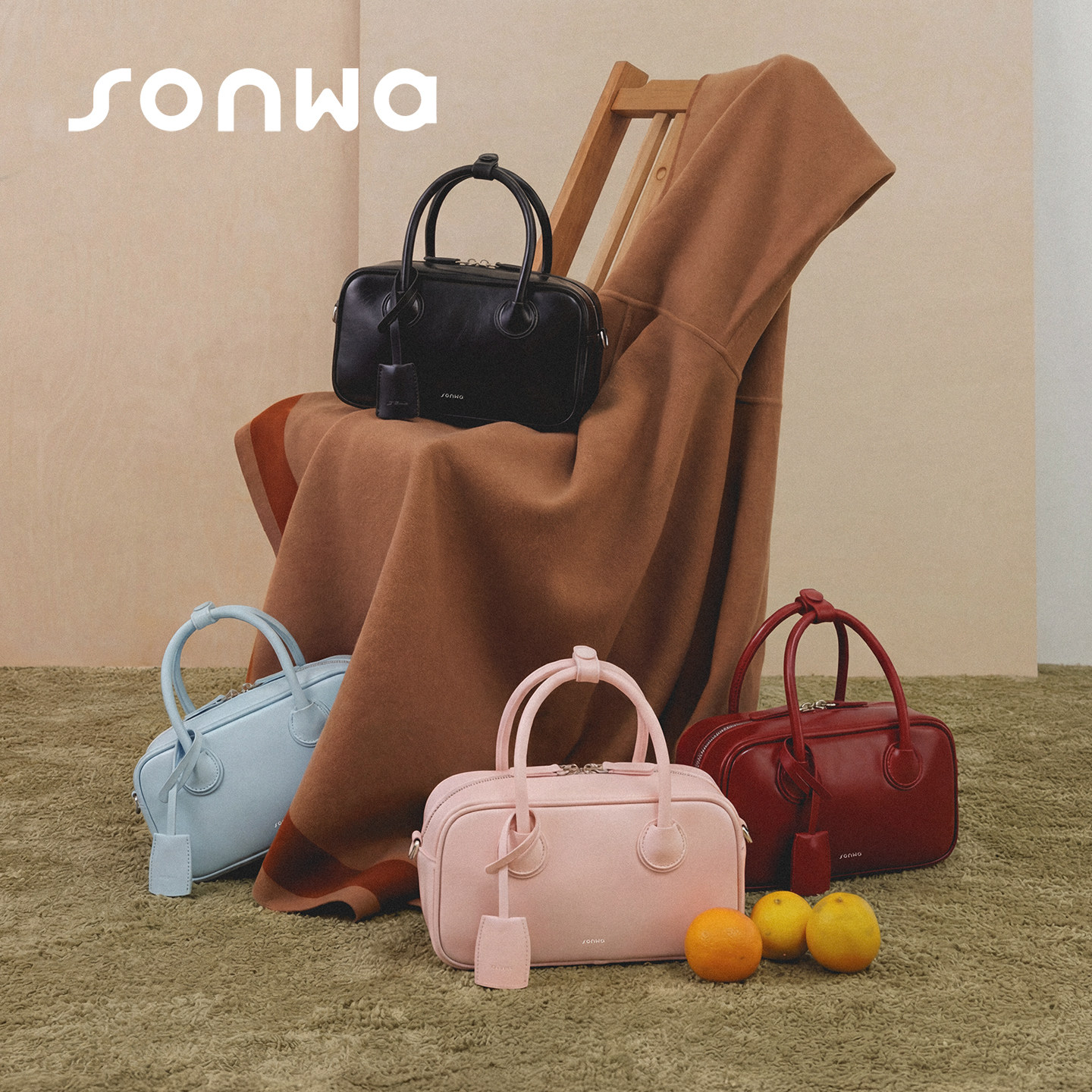 SONWA/原创 方糖墩墩波士顿 红色包包小号保龄球包手提斜挎枕头包