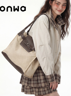 SONWA/原创 橡木图书馆托特包 亚麻帆布包大容量松弛高智风单肩包