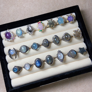 1.31更新复古孤品天然水晶彩宝戒指饰品活口海蓝宝中古做旧戒指