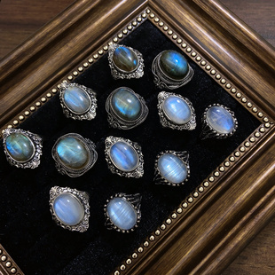 末泽 复古中古彩宝水晶马岛月光ins小众高级感戒指饰品指环礼物