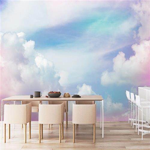 简约北欧风餐厅背景墙装饰唯美天空云朵奶茶店壁纸网红墙纸 ins风