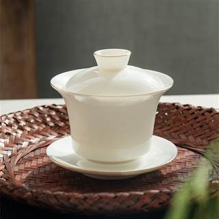 盖碗茶杯单个家用陶瓷高端羊脂玉白三才泡茶碗带盖不烫手茶具套装