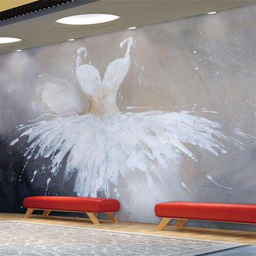 舞蹈教室背景墙壁纸跳舞女孩芭蕾舞培训班装修布置健身房网红墙纸