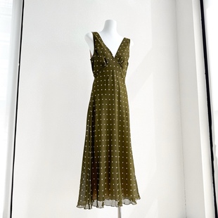 2024年春夏新款  RealisationPar 连衣裙深V波点真丝中长裙