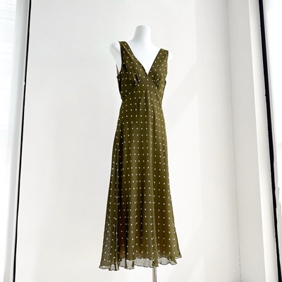 2024年春夏新款  RealisationPar 连衣裙深V波点真丝中长裙