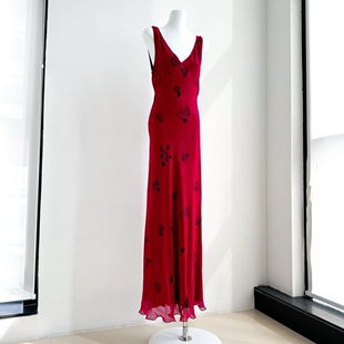 Realisation 红色V领性感热烈印花 真丝连衣裙