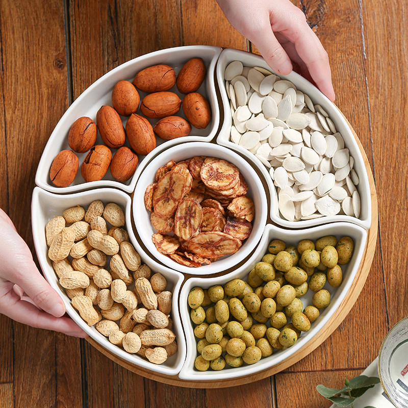 JIALICMJ新品陶瓷拼盘水果干果下午茶点心盘子蒸菜盘酒店分格餐盘