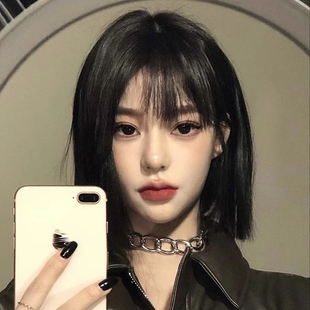 一刀切假发短发女全头套漫画齐刘海黑色齐肩发锁骨短直发整顶cos
