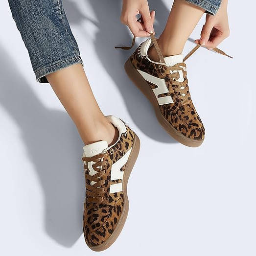 美国LS女子豹纹复古休闲鞋