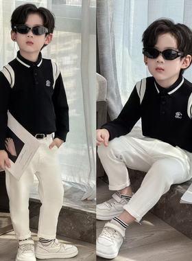 男童POLO衫2025新款儿童春秋翻领长袖T恤中大童装绣花休闲上衣潮