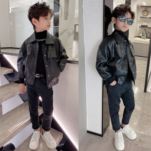 时髦外套潮 中大童皮夹克机车上衣儿童秋冬装 童装 男童皮衣2022新款