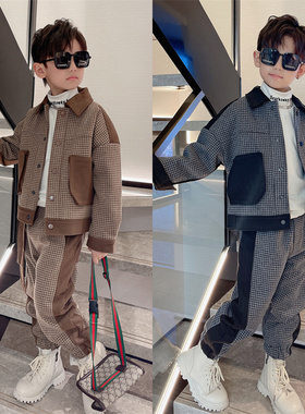 男童年货千鸟格套装新款童装加厚夹棉冬装中大童休闲两件套潮儿童