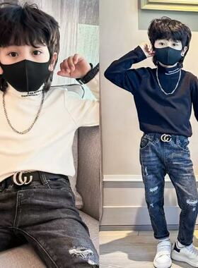 童装男童德绒打底衫秋冬款半高领保暖2024新款百搭儿童长袖T恤潮