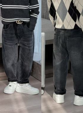 2025新款中大男童牛仔裤儿童休闲裤加绒百搭弹力黑灰色长裤潮童装