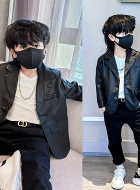 童装儿童秋冬小西装新款黑色帅气西装领上衣男童皮衣时髦西服外套