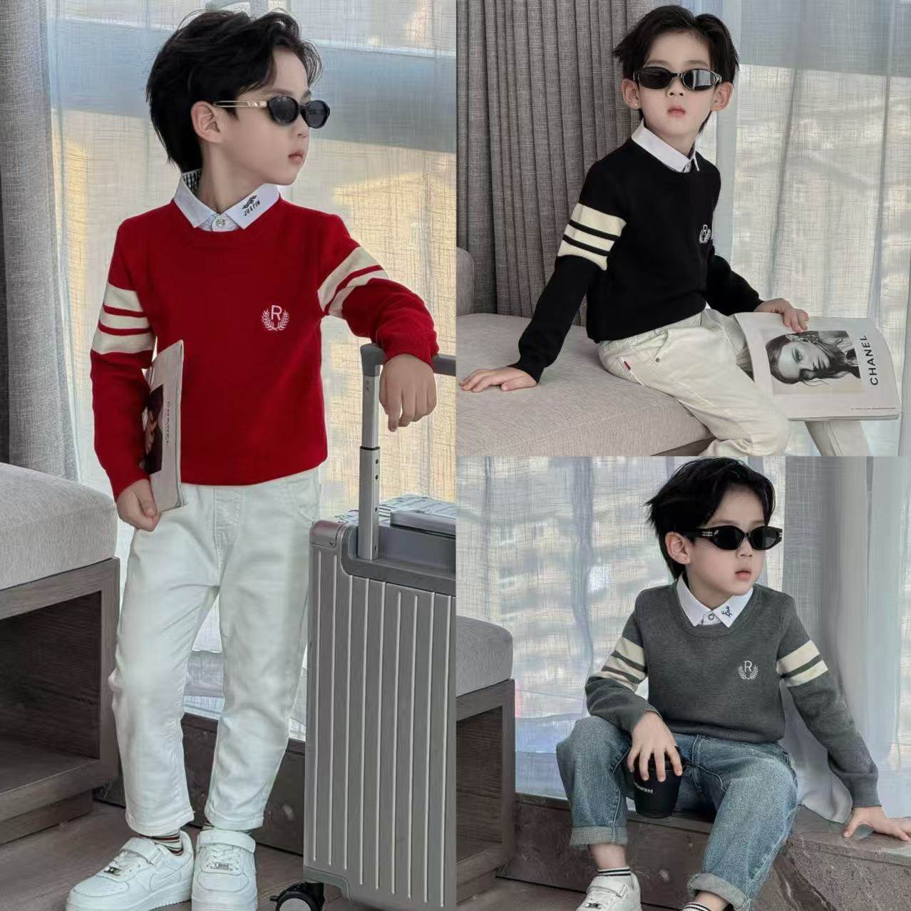 童装2025新款秋冬儿童假两件衬衫领针织衫男童新年毛衣时尚上衣,童装/婴儿装/亲子装,毛衣/针织衫,淘宝优惠券,粉丝福利购,淘宝优惠卷
