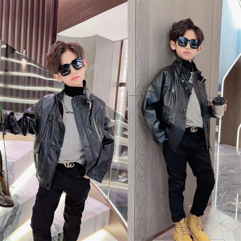 男童冬季夹棉皮夹克儿童皮衣加厚外套韩版童装酷男孩机车痞帅上衣