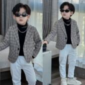格纹外套潮 儿童秋冬帅气休闲西服中大童韩版 男童小西装 2025新款