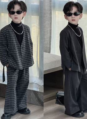 男童西装套装2025新款儿童秋冬时髦休闲西服中大童韩版外套礼服潮