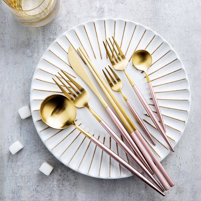 创意金色刀叉勺餐具套装金属拉丝不锈钢西餐厅牛排刀叉粉色筷勺子,餐饮具,叉/勺/筷套装,淘宝优惠券,粉丝福利购,淘宝优惠卷