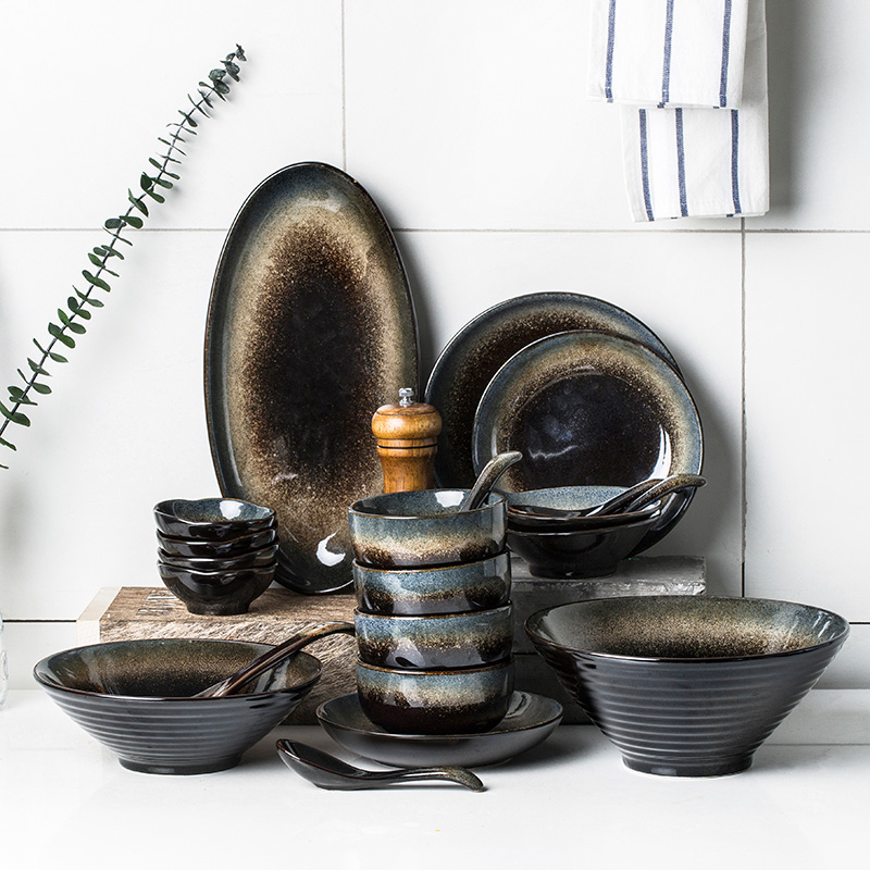 星空反应釉餐具汤勺家用拉面碗盘