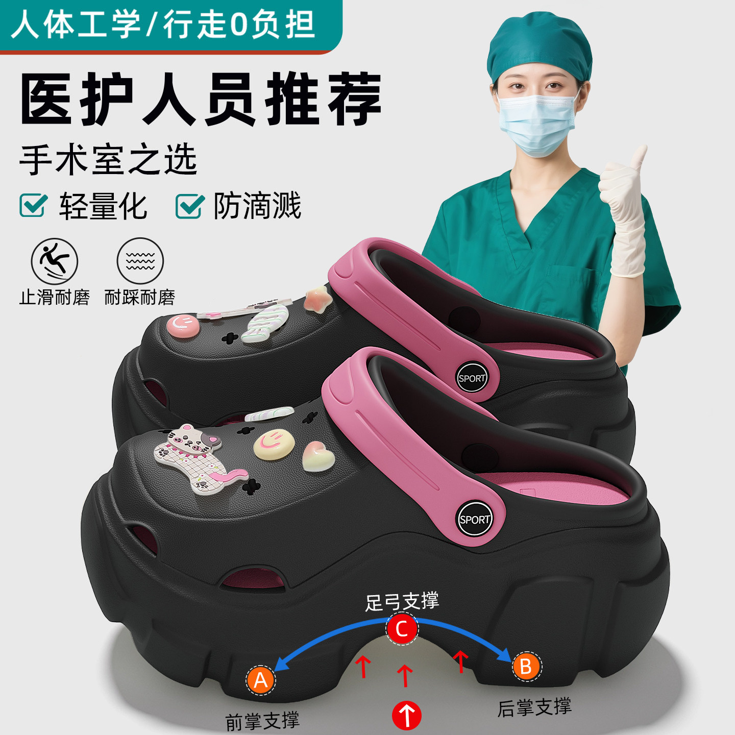 手术室洞洞鞋厚底增高8cm凉鞋女图片