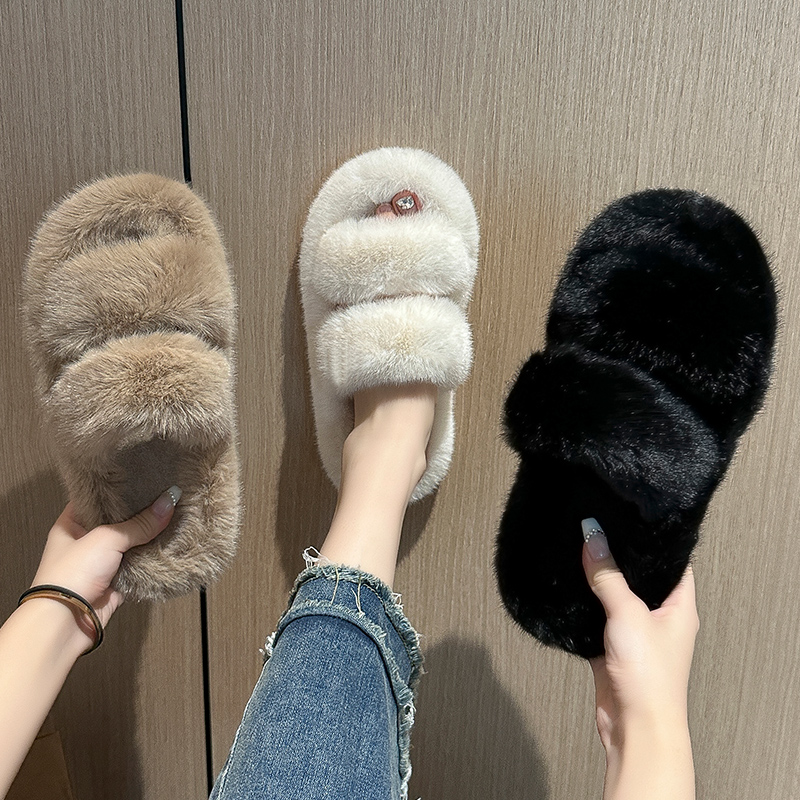白色毛毛拖鞋女外穿厚底毛绒鞋子