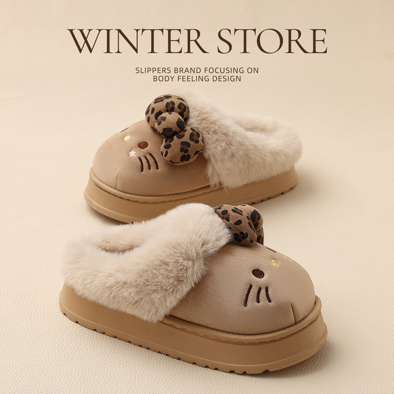 KT猫棉拖鞋女士秋冬季室内家居2025新款保暖厚底毛毛加绒棉拖女款