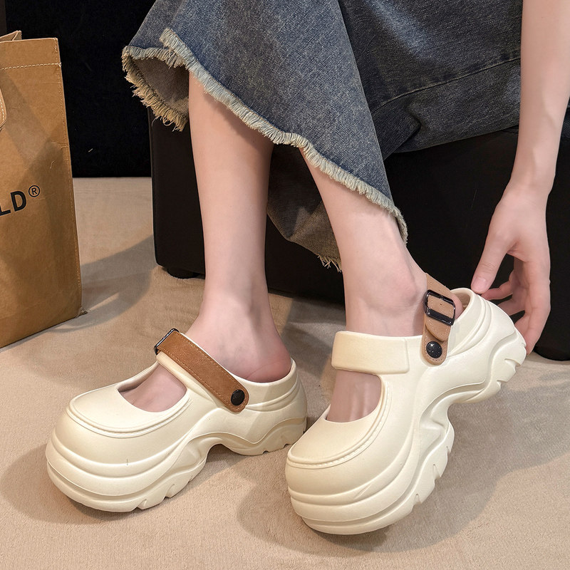 玛丽珍洞洞鞋女款2026新款凉鞋沙滩厚底增高包头半拖鞋女夏季外穿