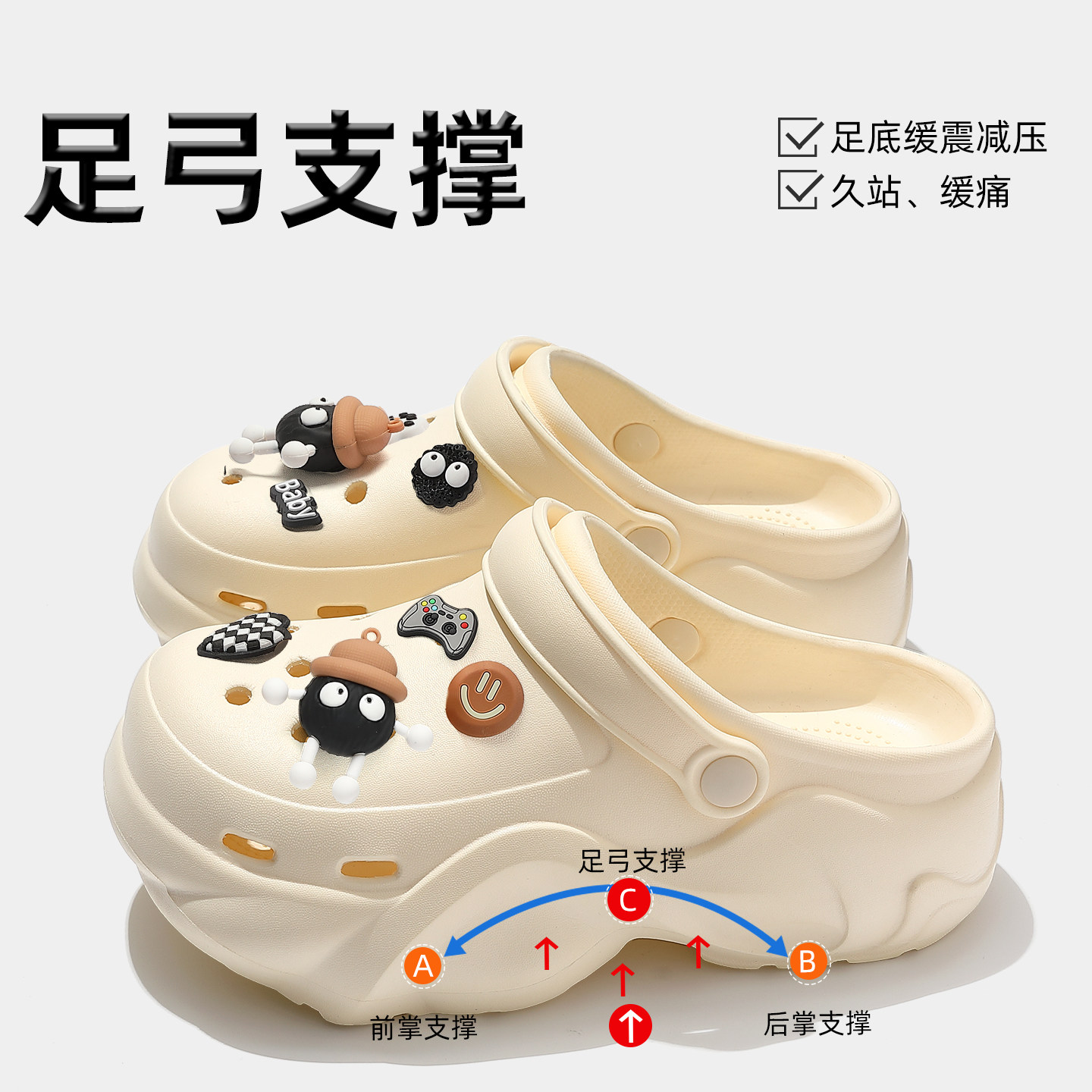 足弓支撑洞洞鞋女款2026新款夏季外穿eva防滑防臭增高厚底凉拖鞋