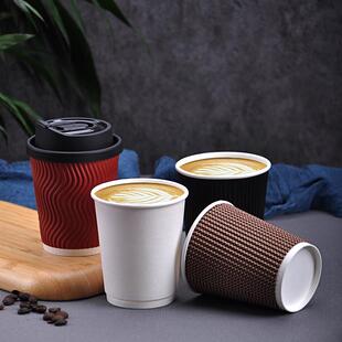 亿麦家8oz250ml一次性双层牛皮纸咖啡瓦楞杯家用水杯隔热防烫带盖