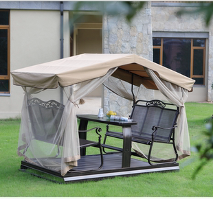 户外动力摇椅庭院动摇式四人秋千桌椅带顶蓬户外别墅阳台庭院摇椅