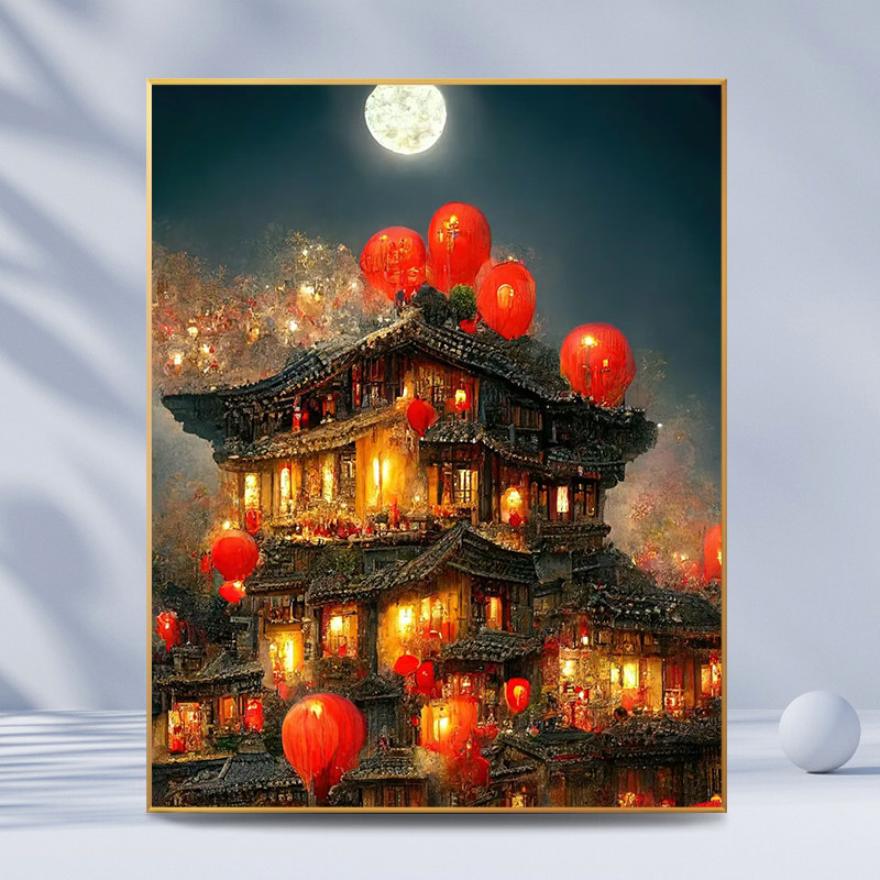 繁华夜景|数字油画diy手工填色唐朝夜宴之满城灯火唯美油彩装饰画