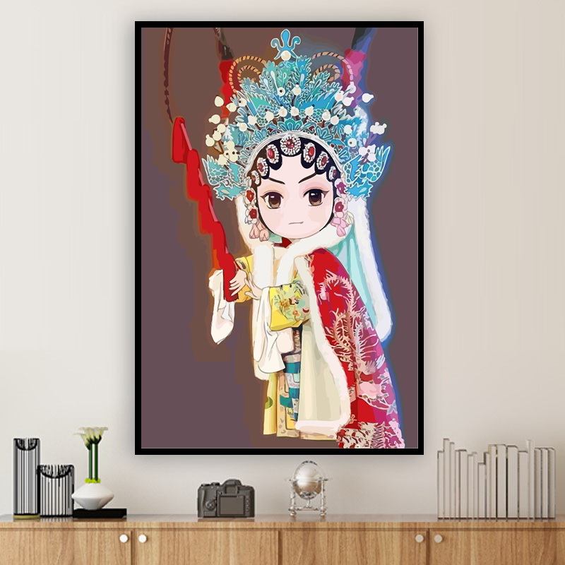 中国风diy数字油画 戏曲京剧汉服美女萌版古风手绘填色装饰油彩画