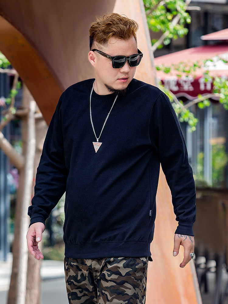 Spring and autumn fat plus size pullover fat loose fleece men's sweater Large thickened long-sleeved T-shirt base shirt