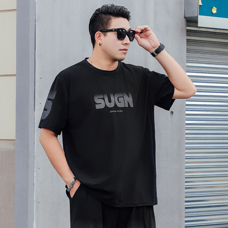 冰丝男士短袖T恤士2025夏季胖子肥佬加肥加大码运动休闲速干汗衫