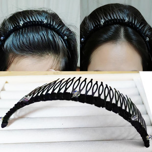 水晶布艺黑色围梳铁齿插梳特长不勒头发箍防滑大发叉盘发隐形发梳