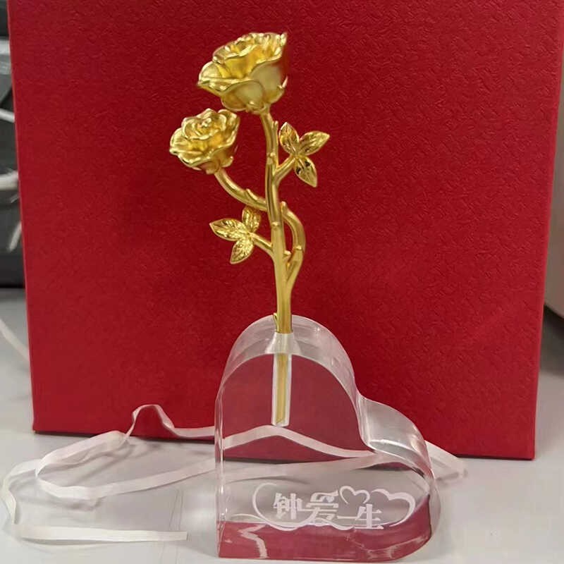 足金999纯金玫瑰花摆件情人节生日礼物七夕结婚纪念礼品黄金定制