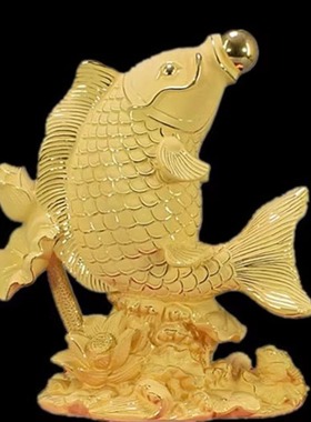 金龙鱼摆件客厅乔迁开业礼品办公室家居摆设工艺品鱼绒沙金摆件