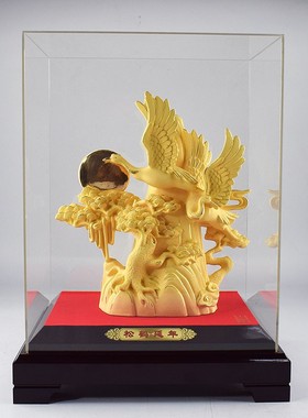 松鹤延年绒沙金工艺品摆件仙鹤祝寿礼品老人礼物送长辈大寿家居