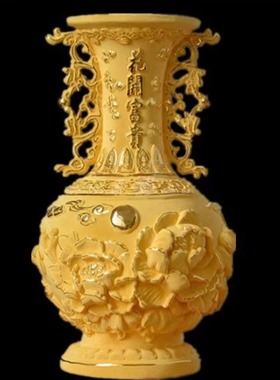 绒沙金花瓶工艺品摆件 客厅装饰品 大展鸿图办公家居酒店中式礼品