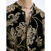 刺绣花中山装 FNGISED原创设计高级感复古绿色丝绒外套时尚 新中式