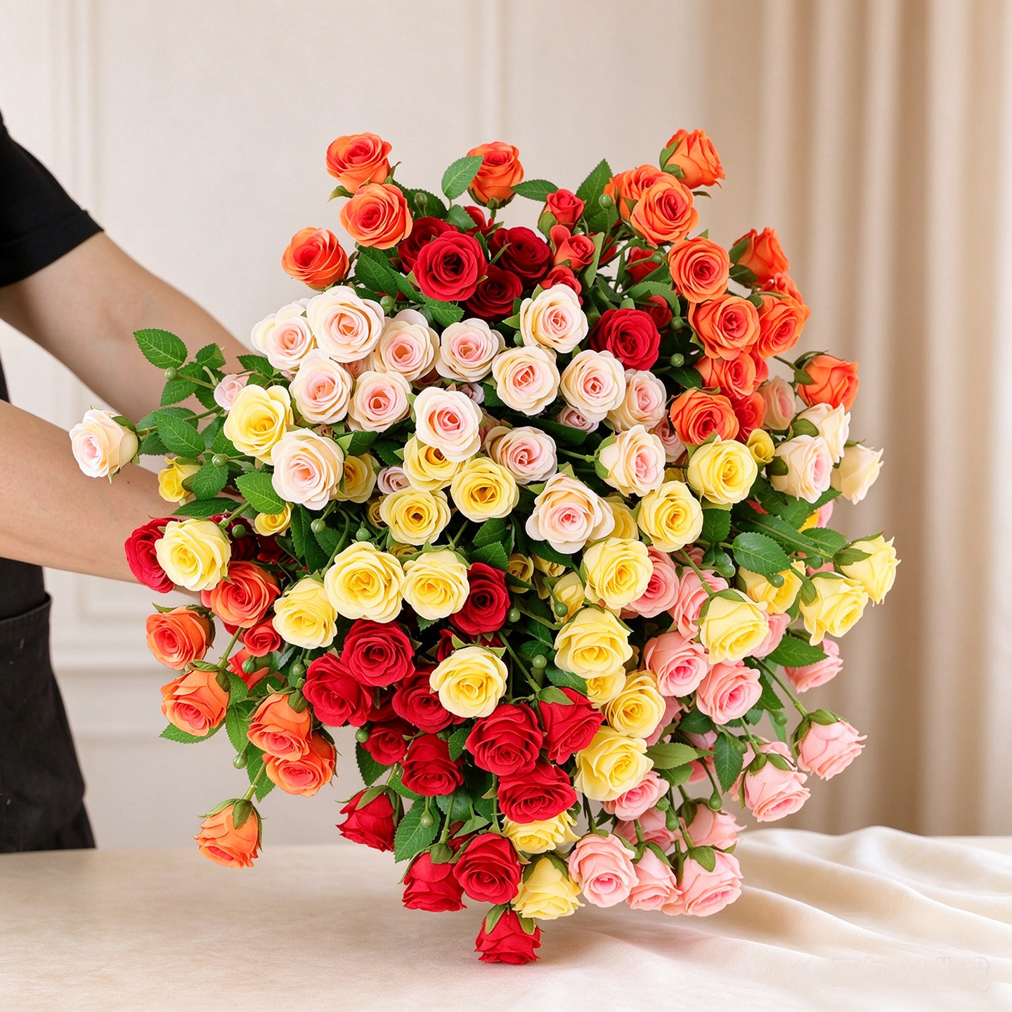 爱丽丝手扎小玫瑰花束 仿真花假花绢花家居客厅装饰花拍照道具