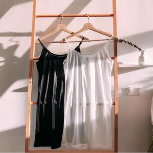 东大门白色牛奶丝吊带裙睡衣宽松单层内搭打底衫 半透明中长衬裙