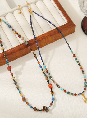 英国cherry kitty彩色秋冬海螺吊坠黑尖晶锁骨链串珠石米珠显