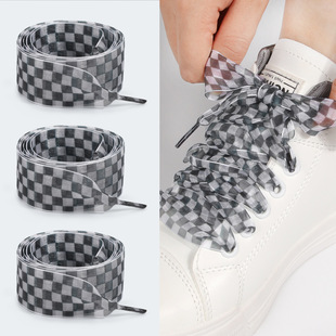 小杨哥推荐新款黑白格子.cm加宽雪纱带可爱鞋带鞋带格子图案丝纱
